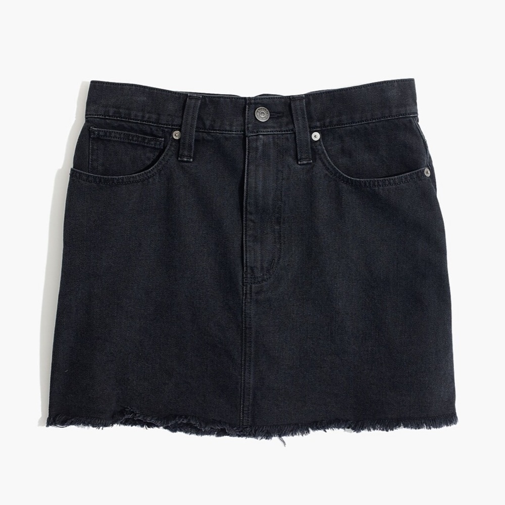 McCarren Raw-Hem Jean Skirt in Washed Black